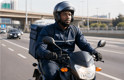 Delivery rider on a motorcycle